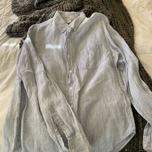 J. Crew Light Blue Linen Striped Button Down Shirt
